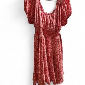 torrid Red Floral Puff-Sleeve Midi romper :)